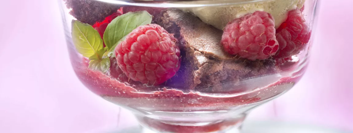 Gâteau au chocolat et coulis de fruits rouges avec Carte d’Or®